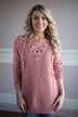 Light Salmon Lace Up Sweater