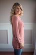 Light Salmon Lace Up Sweater