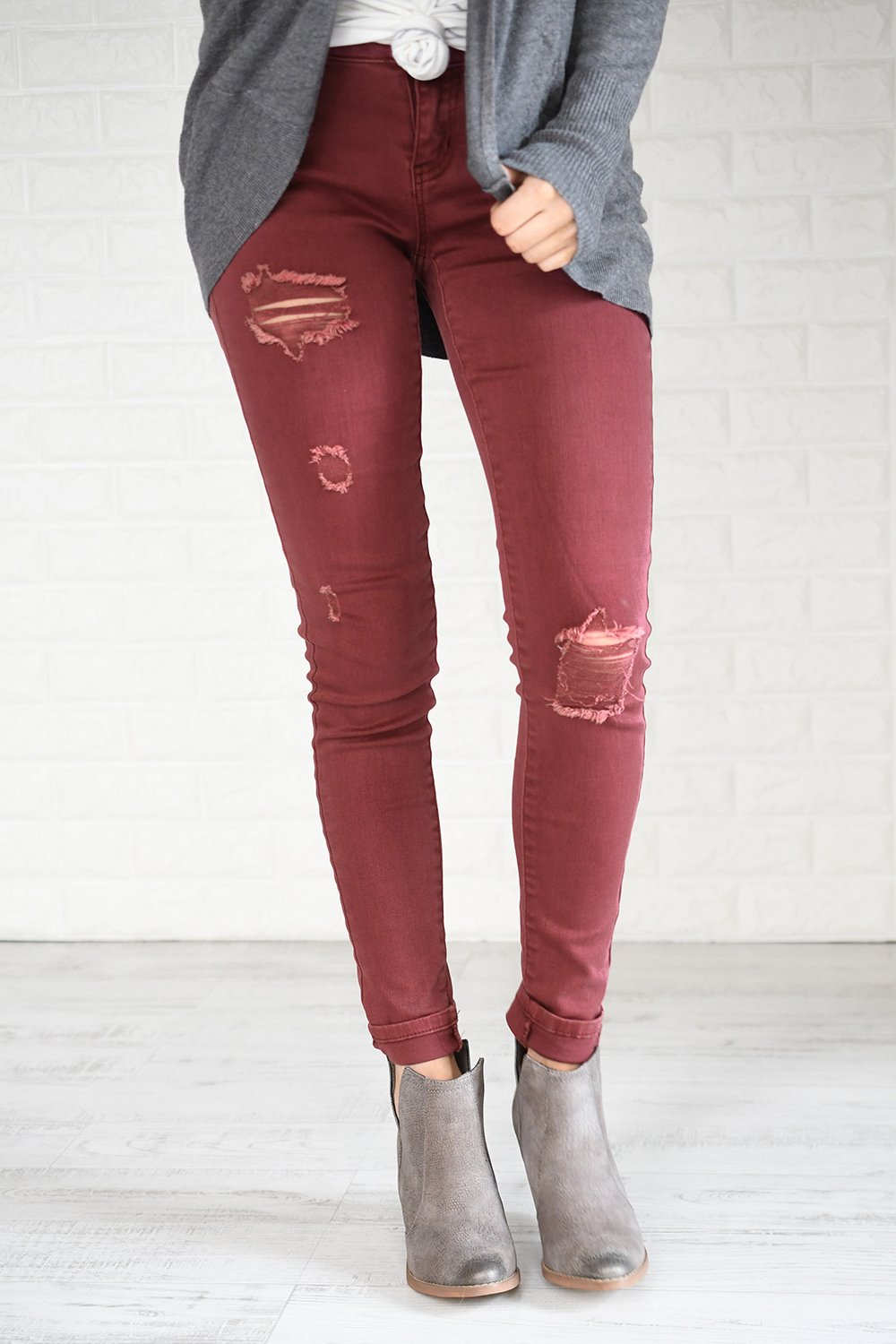 Distressed Burnt Maroon Calypso Pants