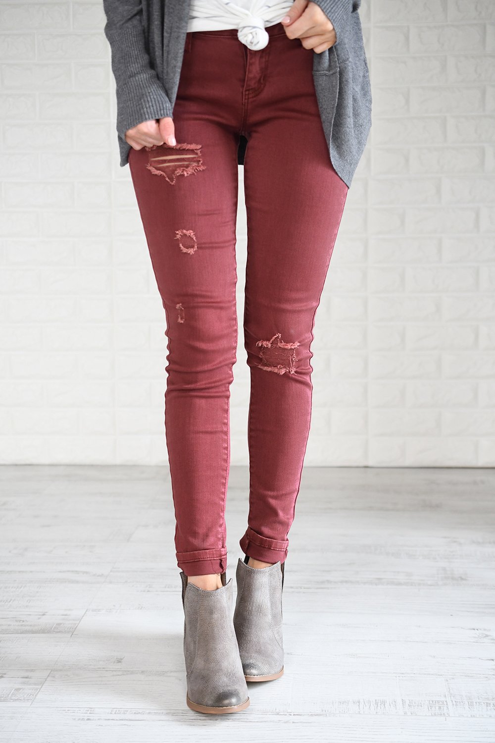 Distressed Burnt Maroon Calypso Pants