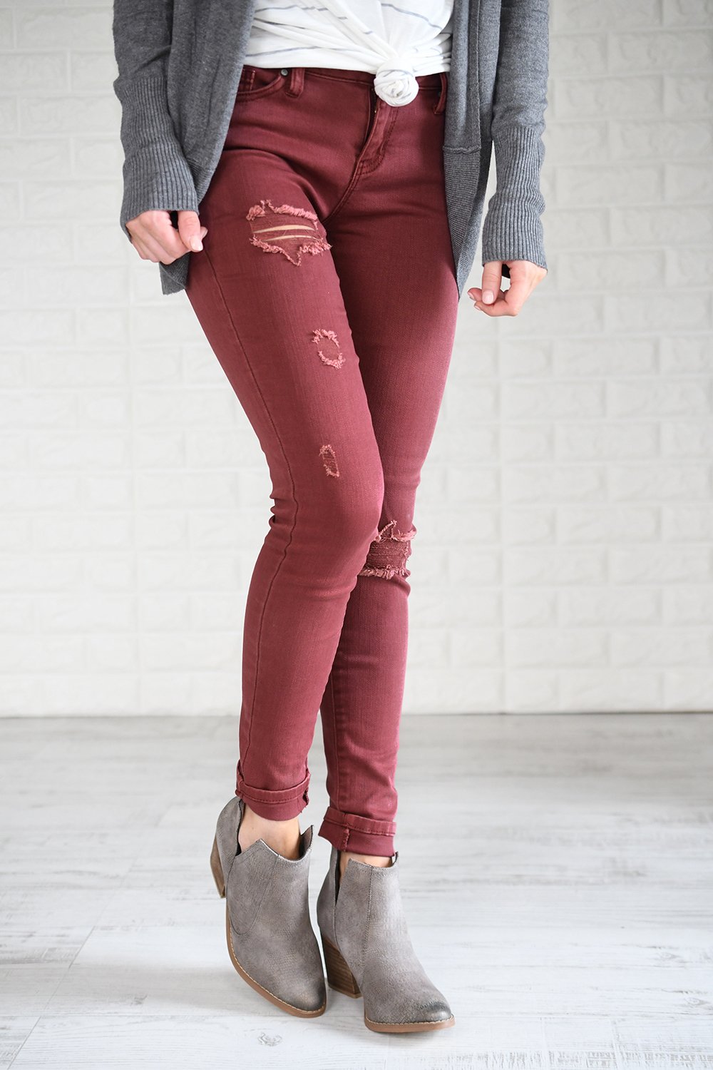 Distressed Burnt Maroon Calypso Pants