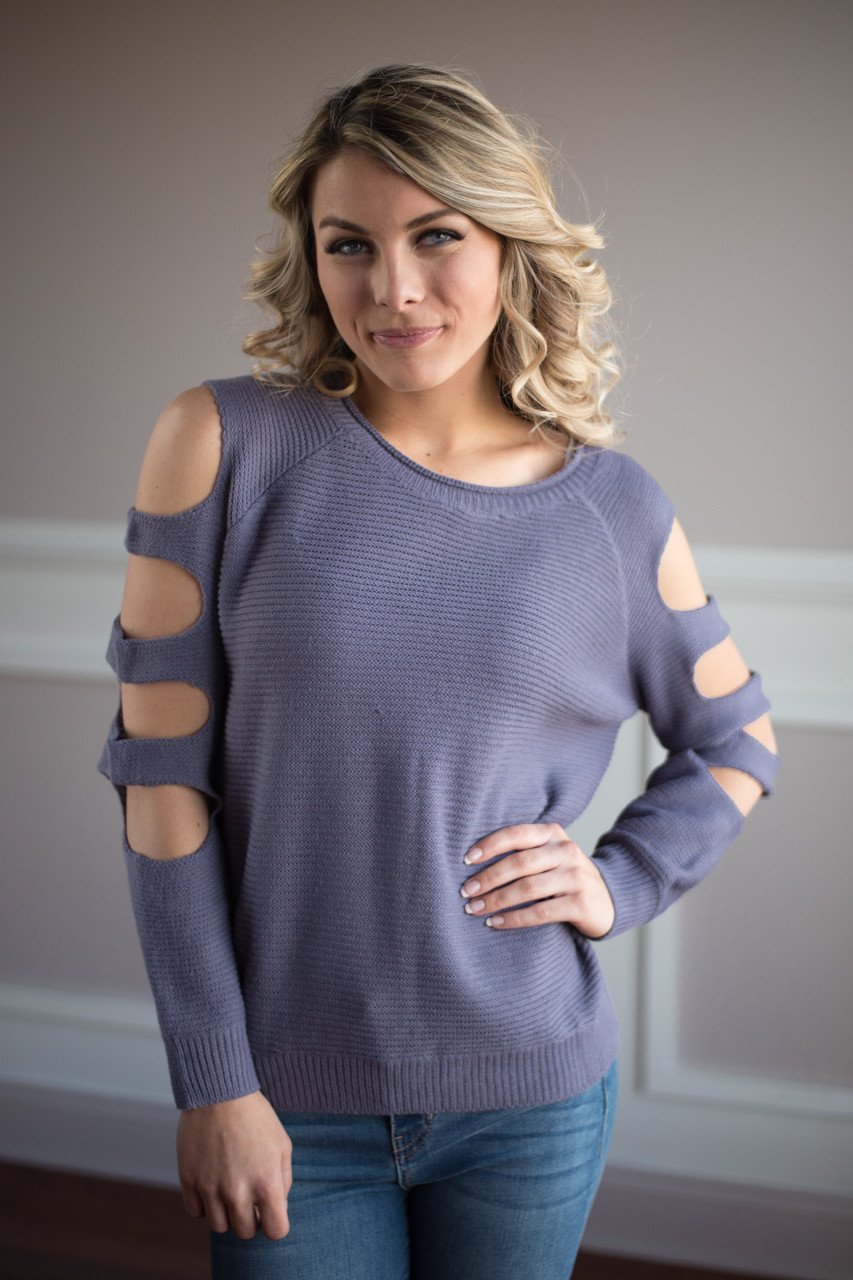 Purple Cut Out Shoulder Top