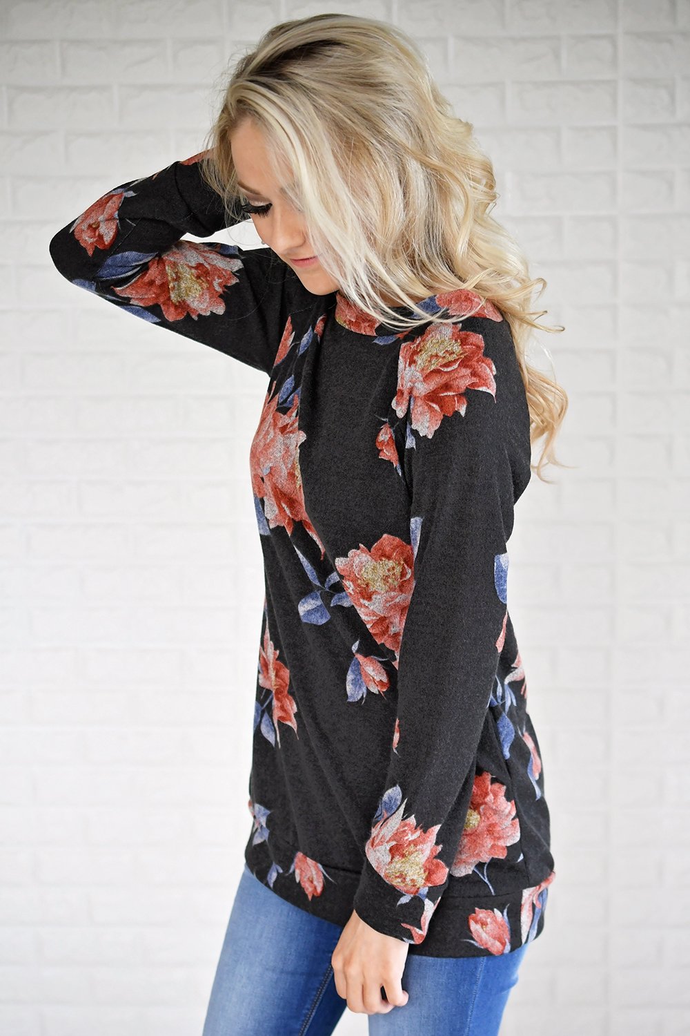 Endless Possibilities Long Sleeve Floral Top ~ Black