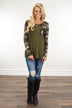 Camo Sparkle Pocket Top ~ Olive