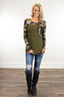 Camo Sparkle Pocket Top ~ Olive