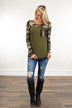 Camo Sparkle Pocket Top ~ Olive