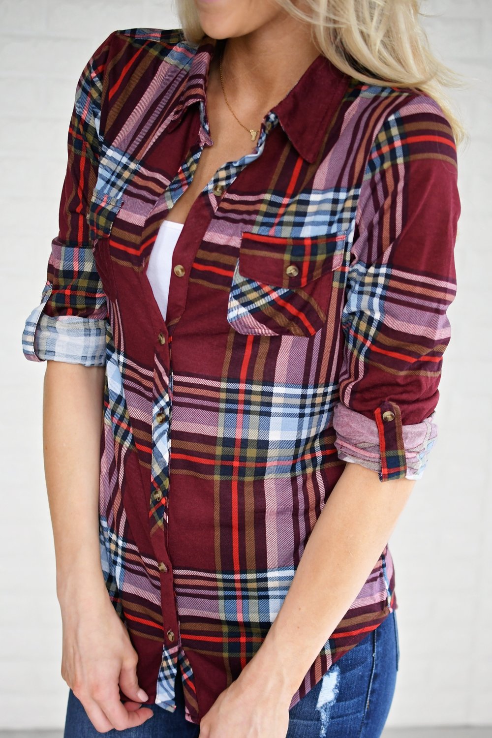 The Essential Plaid Top ~ Burgundy