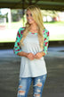 Grey Floral 3/4 Sleeve Top
