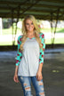 Grey Floral 3/4 Sleeve Top