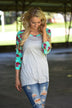 Grey Floral 3/4 Sleeve Top