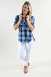 Never Blue Button Distressed Top