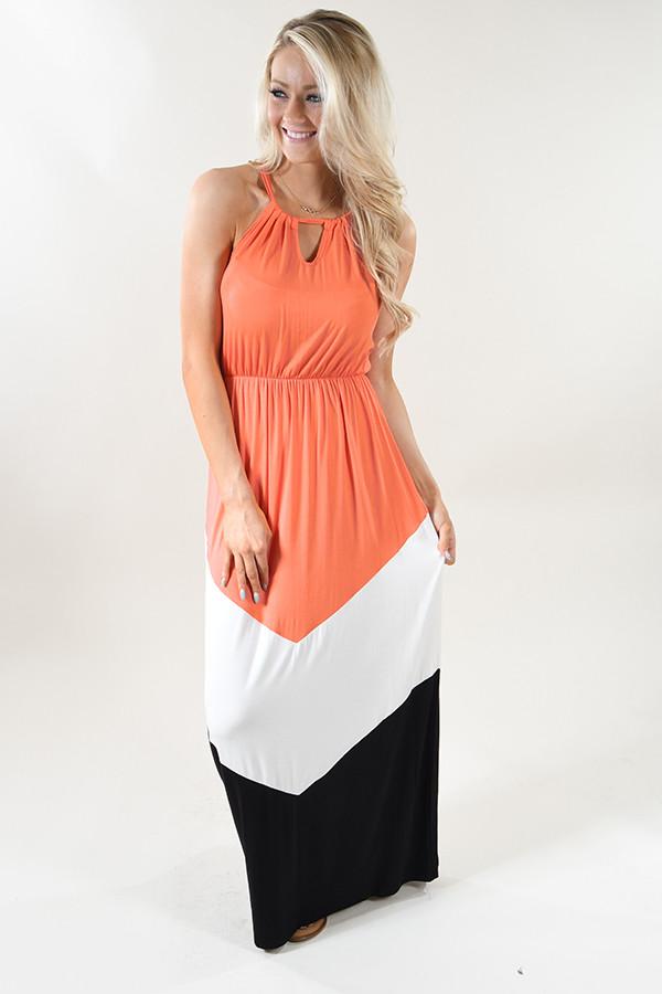 Tangerine Color Block Maxi Dress