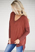 Feeling Cozy V-Neck Top ~ Rust