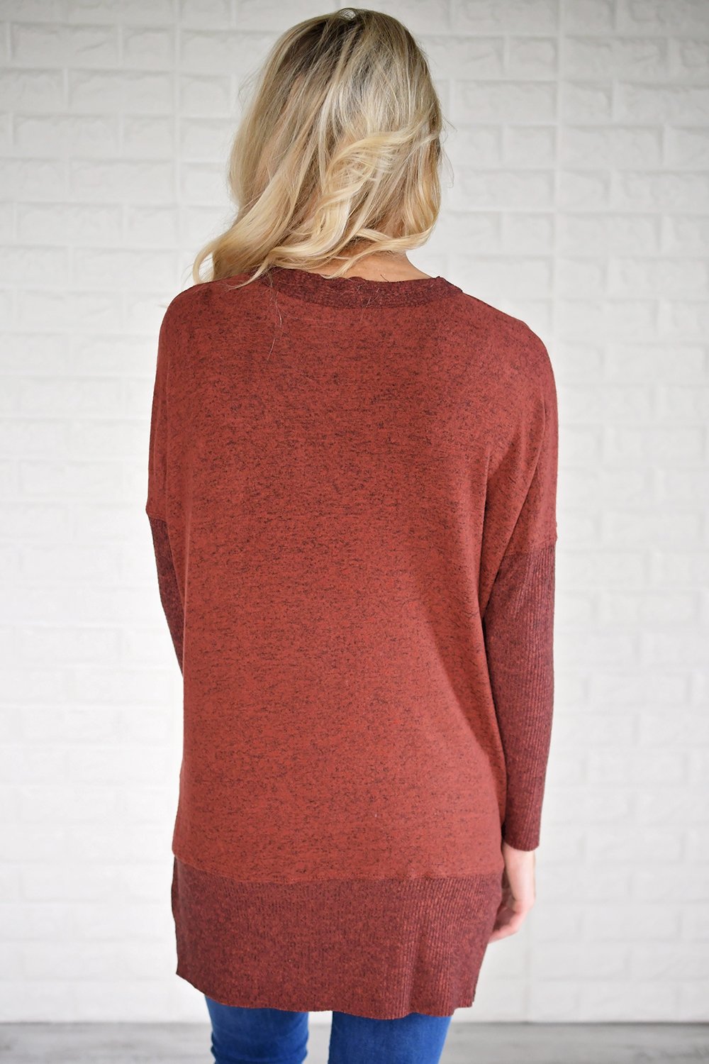 Feeling Cozy V-Neck Top ~ Rust