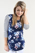 Navy Striped Floral Top