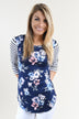 Navy Striped Floral Top