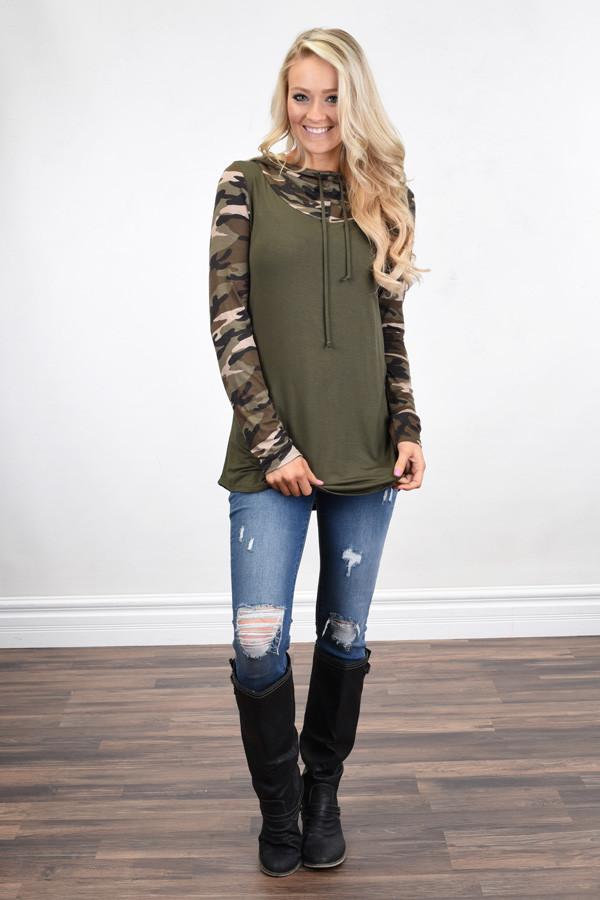 Camo Cowl Neck Top