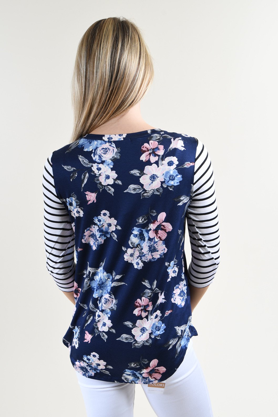 Navy Striped Floral Top