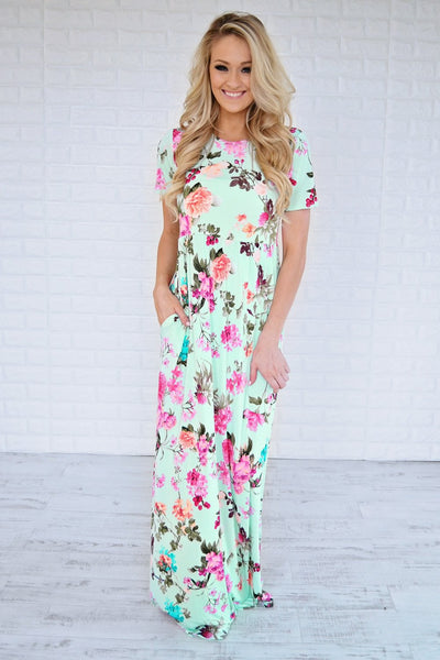 Floral Bell Mint Maxi Dress – The Pulse Boutique