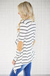 Black & White Striped Cardigan with Elbow Patches