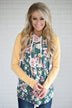 You're So Floral Hoodie ~ Dark Seafoam & Yellow
