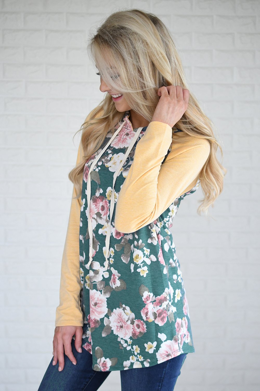 You're So Floral Hoodie ~ Dark Seafoam & Yellow