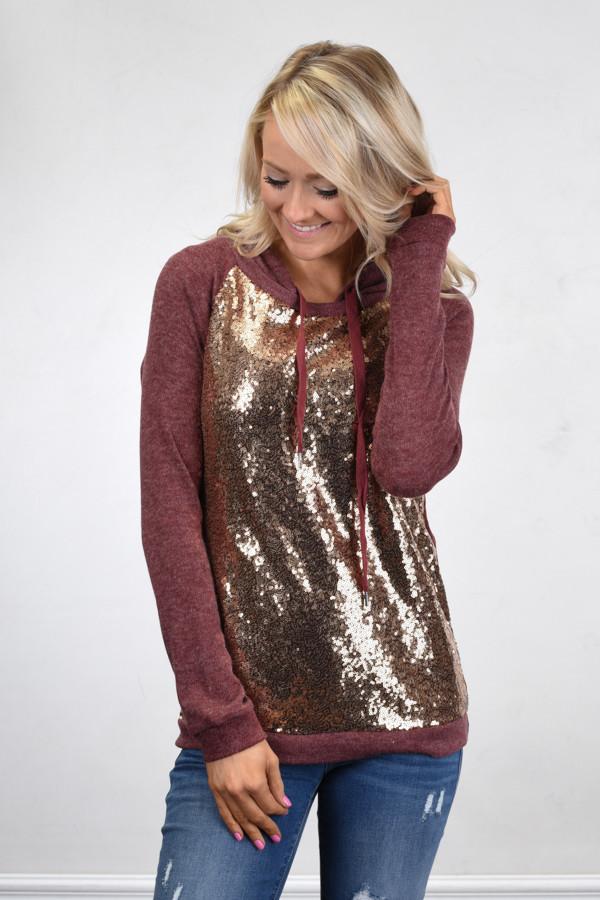 Glitter Hoodie ~ Burgundy