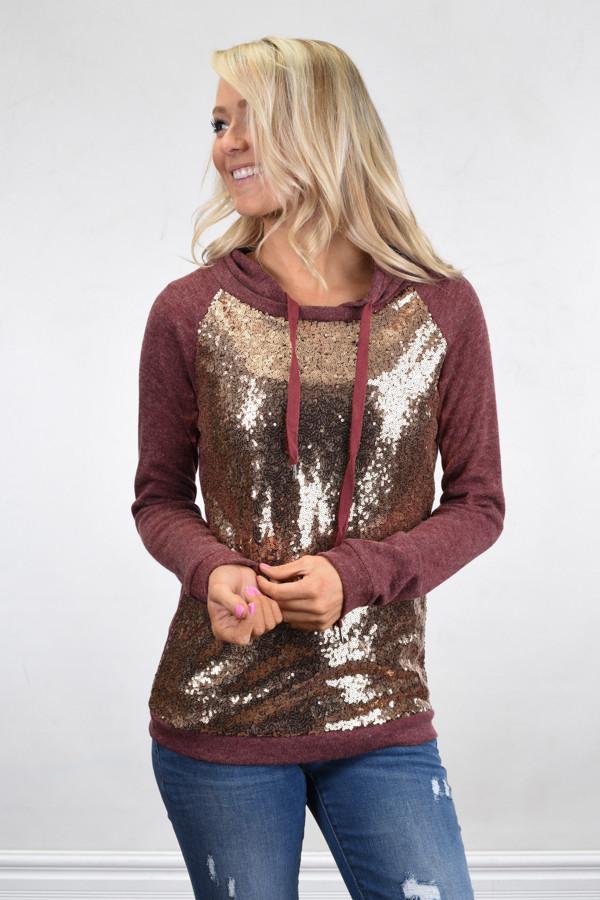 Glitter Hoodie ~ Burgundy