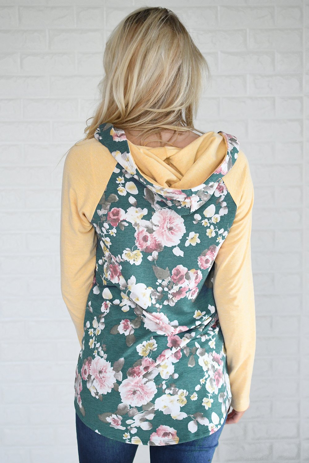 You're So Floral Hoodie ~ Dark Seafoam & Yellow