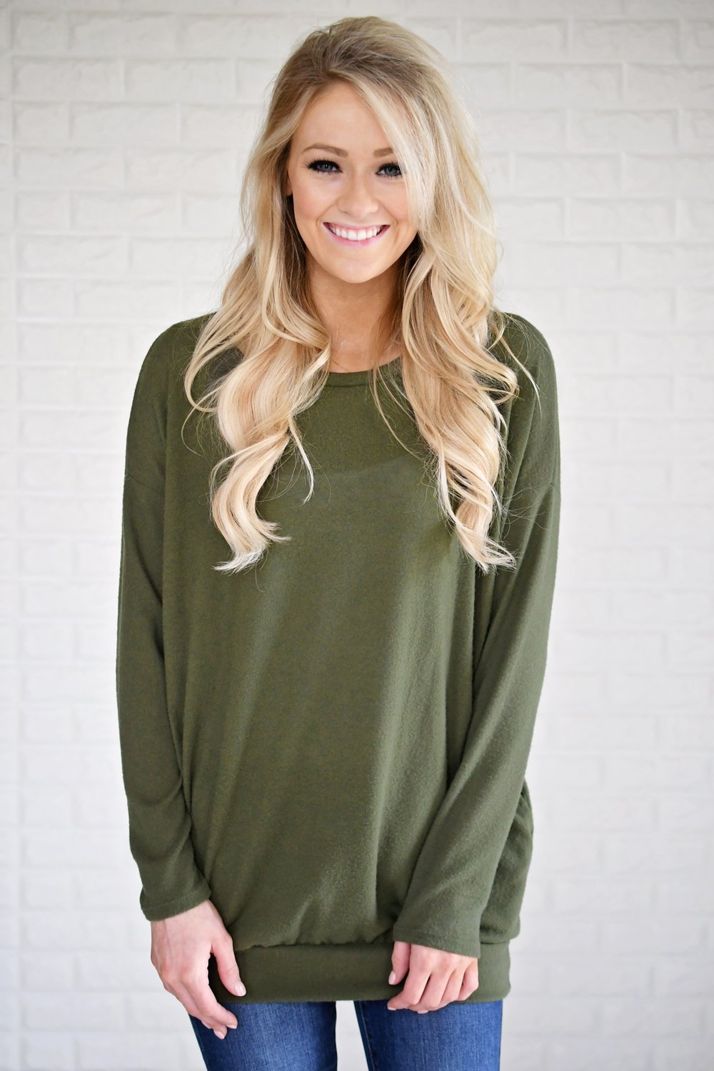 Snuggle Me Tunic Top ~ Olive – The Pulse Boutique