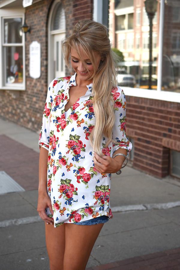 Floral Blouse ~ Ivory