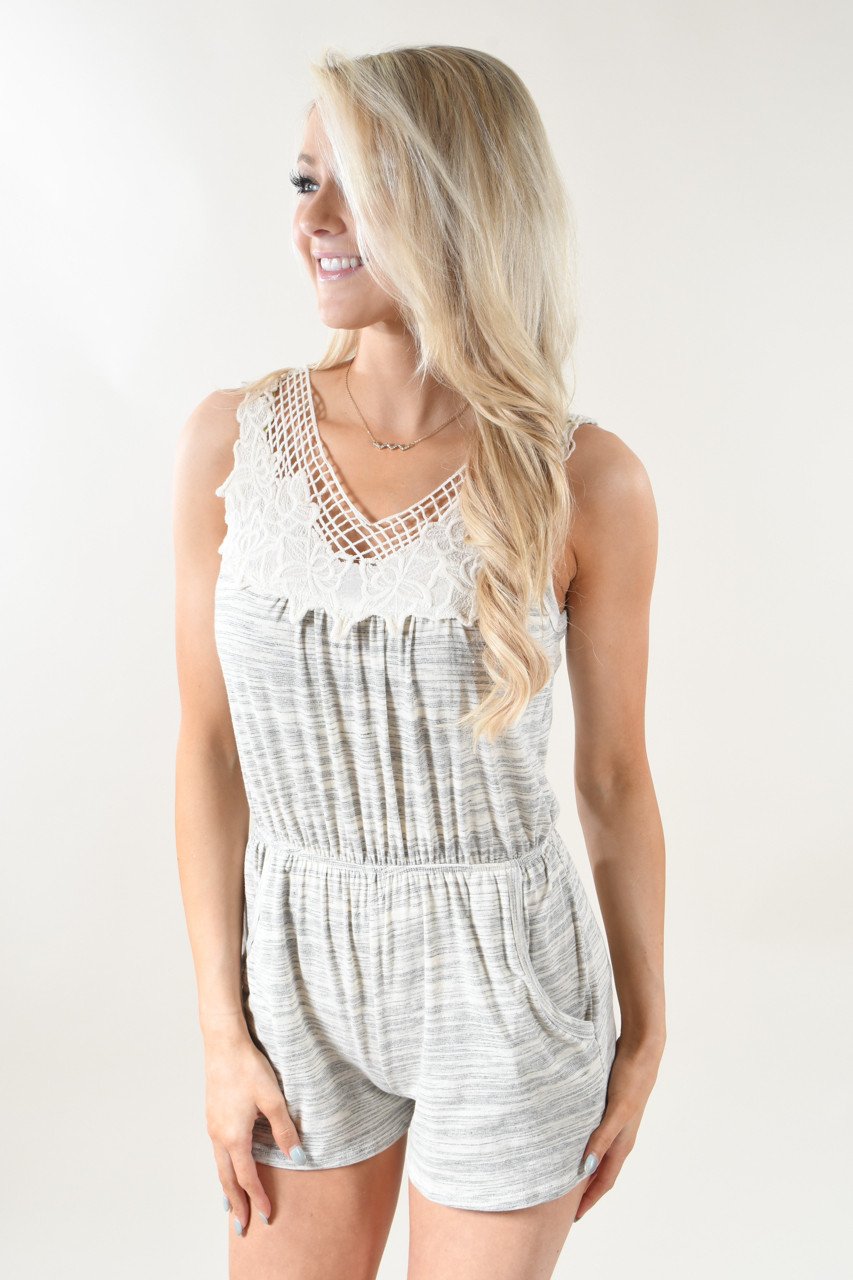 Heather Grey Lace Romper