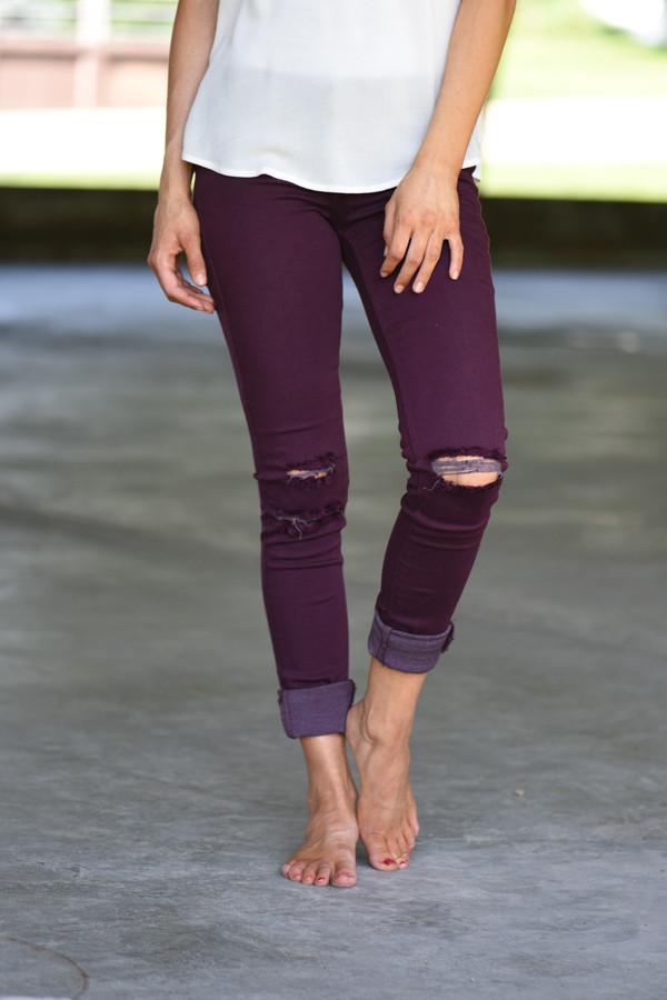 Kan Can Distressed Jeans ~ Burgundy