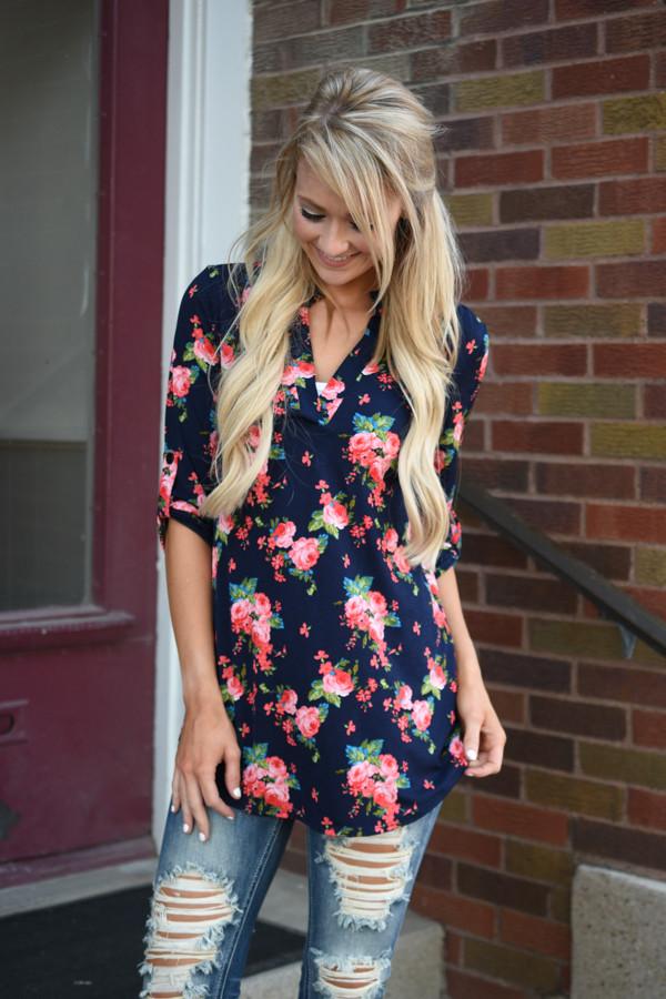 Floral Blouse ~ Navy