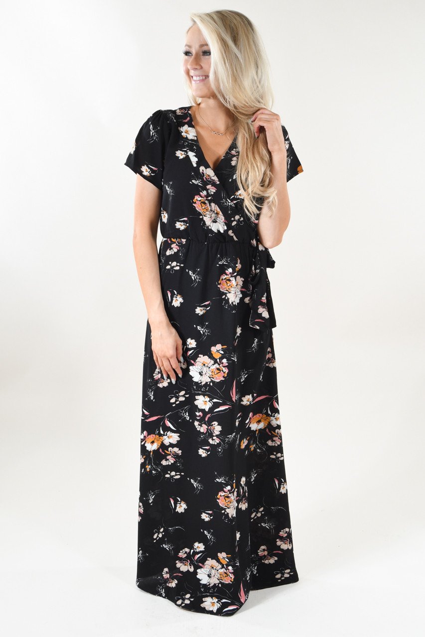 Short Sleeve Black Floral Maxi Dress Short Sleeve Black Floral Maxi Dress