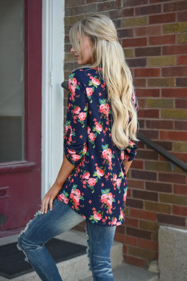 Floral Blouse ~ Navy