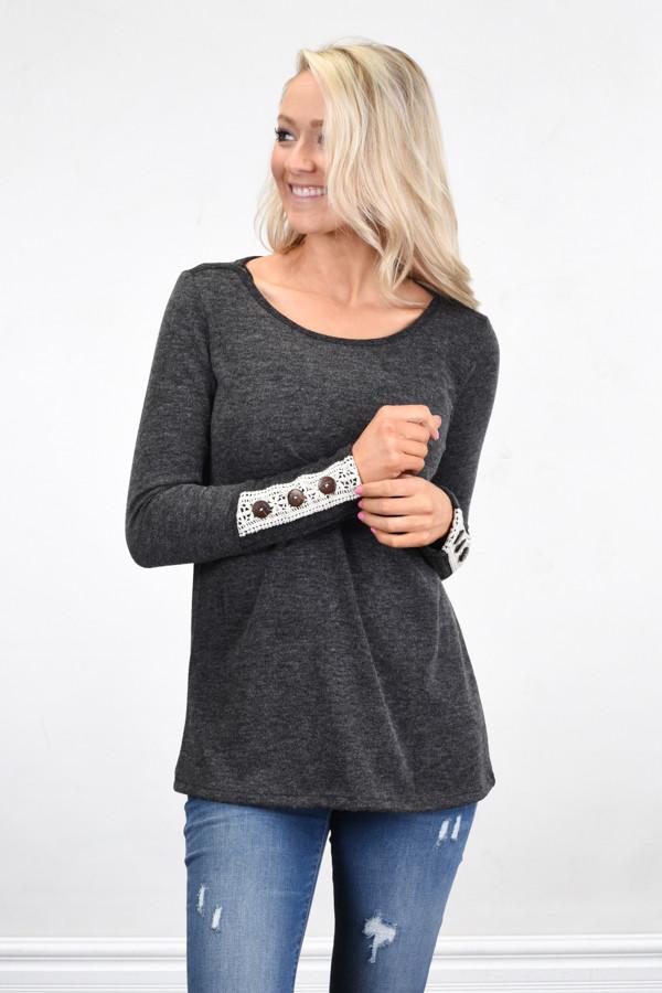 Button Sleeve Top ~ Charcoal