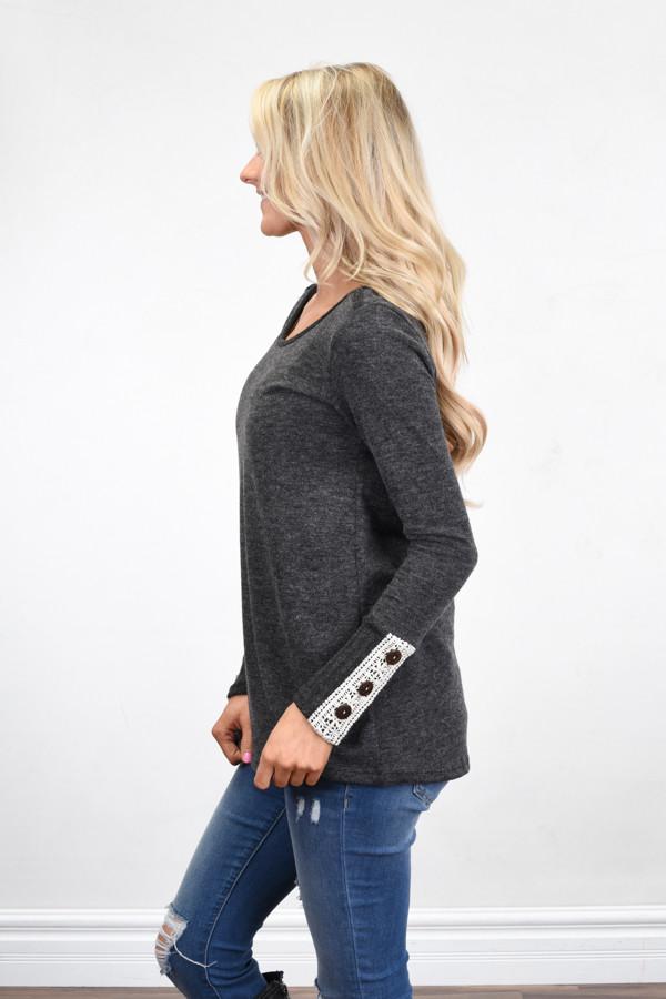 Button Sleeve Top ~ Charcoal