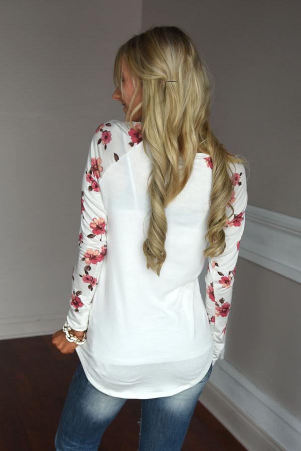 Making Magic Floral Sleeve Top ~ White