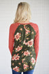Happy in Floral Baseball Tee ~ Salmon & Olive