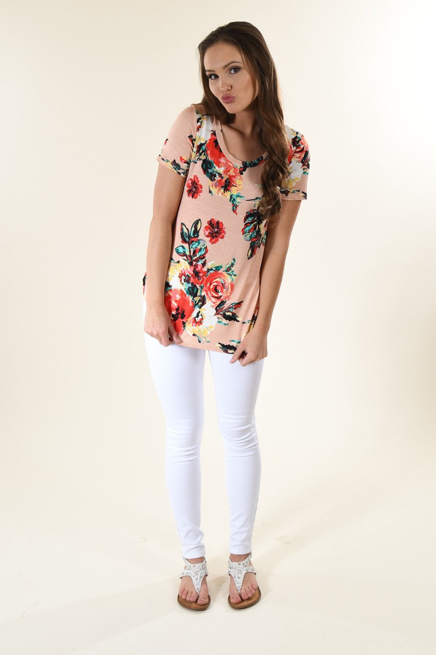 Bold Peach Floral Top