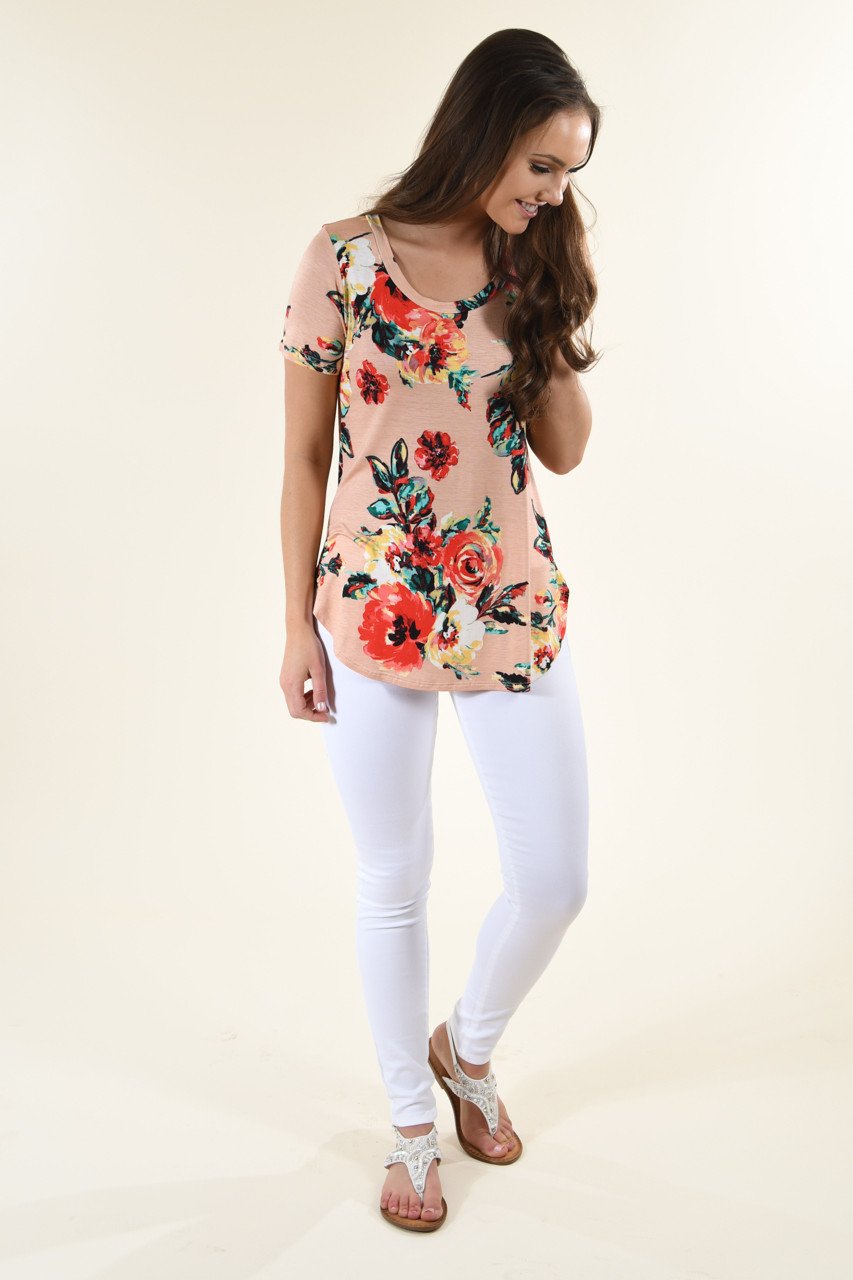 Bold Peach Floral Top