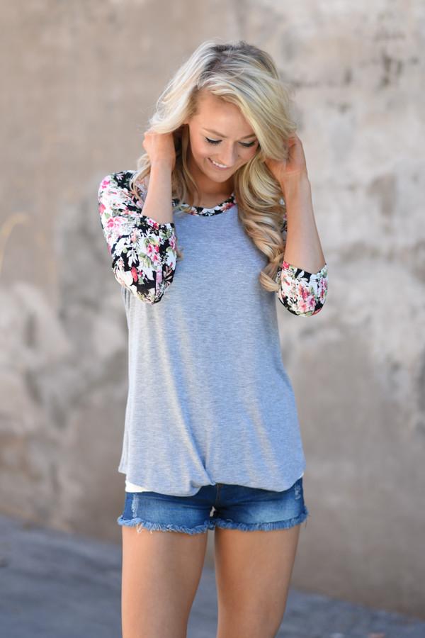 Forget Me Not Floral Top 3/4 Sleeve