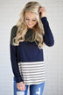 Long Sleeve Colorblock Top ~ Olive & Navy