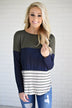 Long Sleeve Colorblock Top ~ Olive & Navy