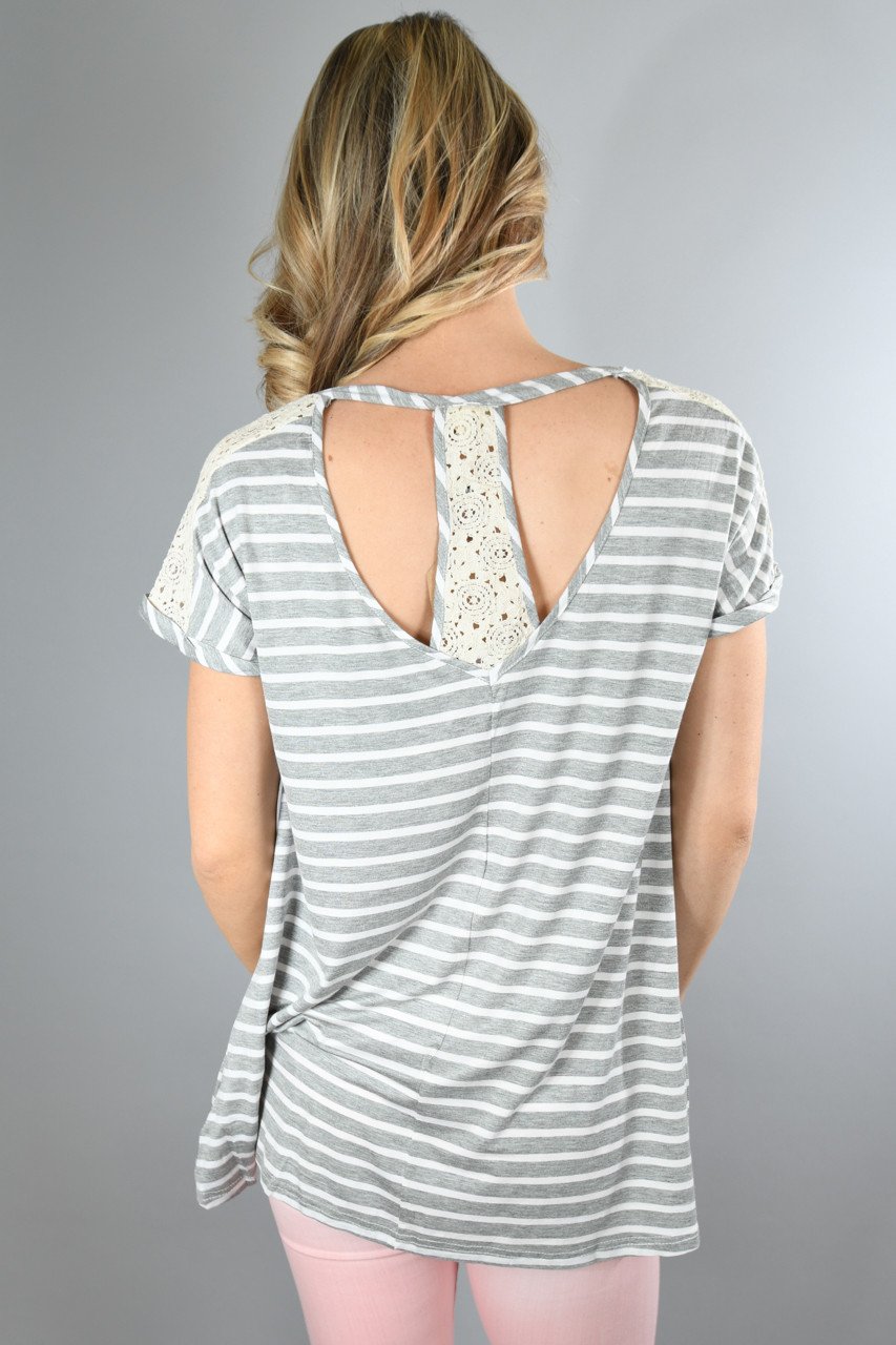 Heather Grey Lace Shoulder Top