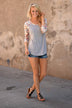 Forget Me Not Floral Top 3/4 Sleeve ~ Taupe