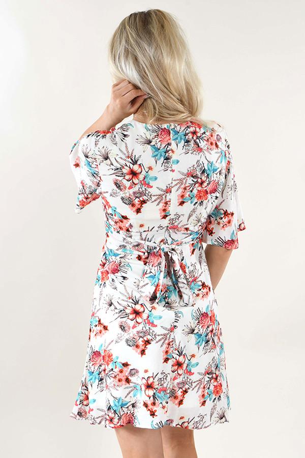 Ivory V-Neck Floral Dress