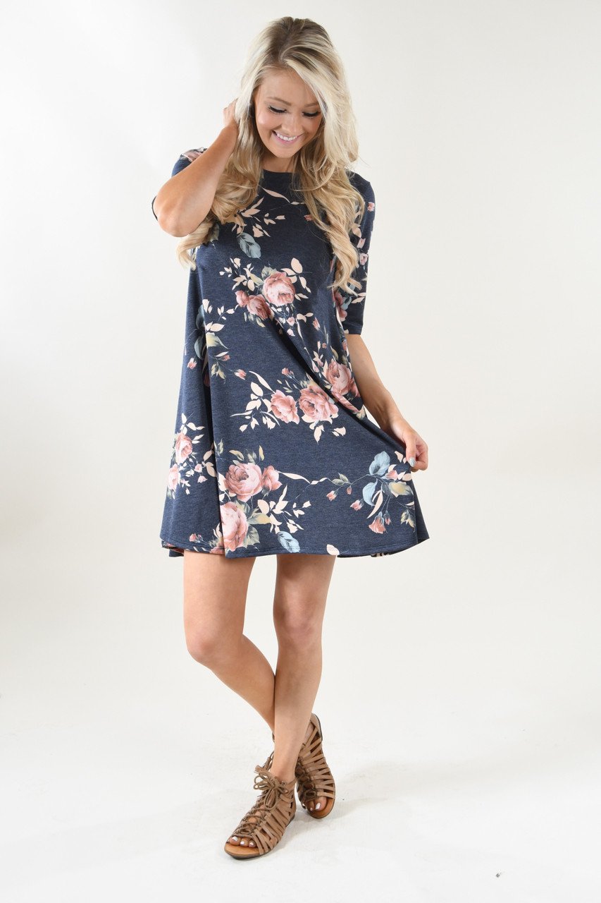 In Full Bloom Navy Dress