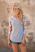 Forget Me Not Floral Top 3/4 Sleeve ~ Taupe